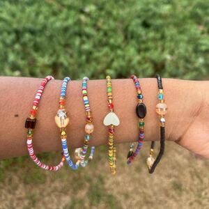 African heishi bead beaded screw on anklets from Ghana